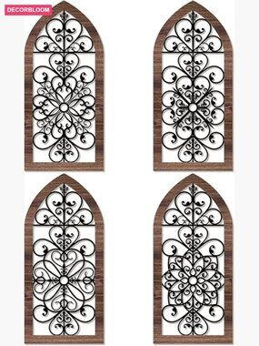 4-Piece Rustic Wood Wall Decor Set - Farmhouse Garden Hollow Carved Panels